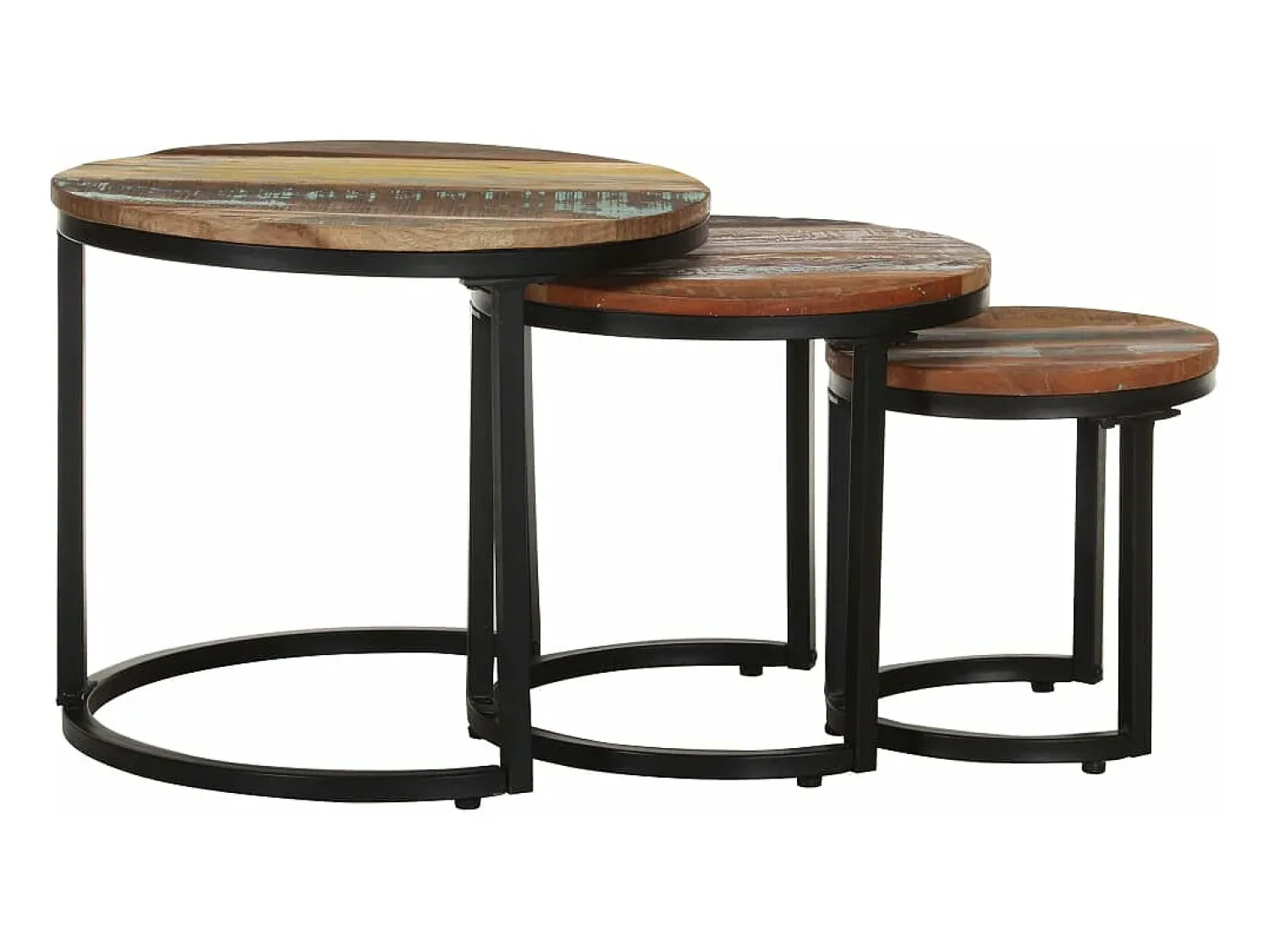 Mesa De Centro| Mesas de apoio 3 pcs madeira recuperada maciça PT154682 Multicor