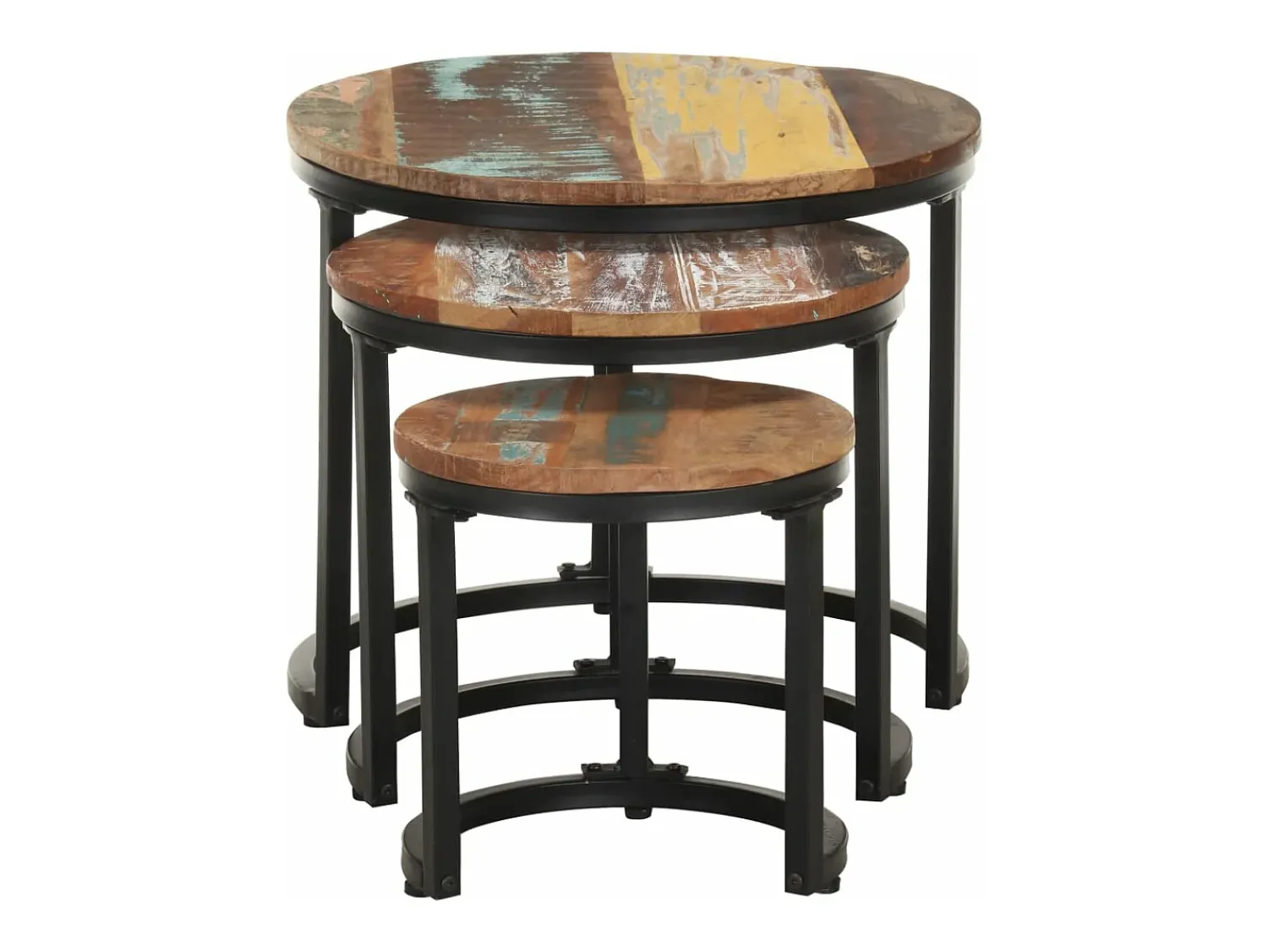 Mesa De Centro| Mesas de apoio 3 pcs madeira recuperada maciça PT154682 Multicor