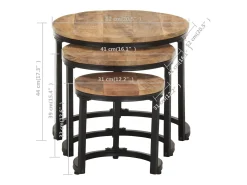 Mesa De Apoio*vidaxl Mesas de apoio 3 pcs madeira de mangueira áspera Natural claro