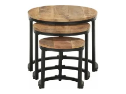 Mesa De Apoio*vidaxl Mesas de apoio 3 pcs madeira de mangueira áspera Natural claro