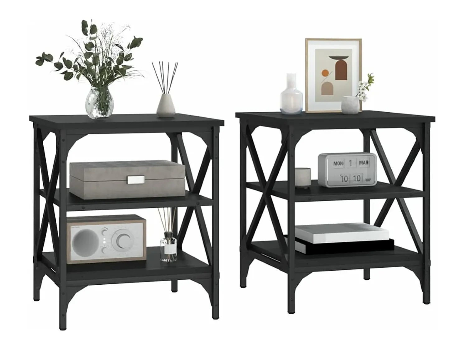 Mesa De Centro| Mesas de apoio 2 pcs 40x42x50 cm derivados de madeira PT739738 Preto