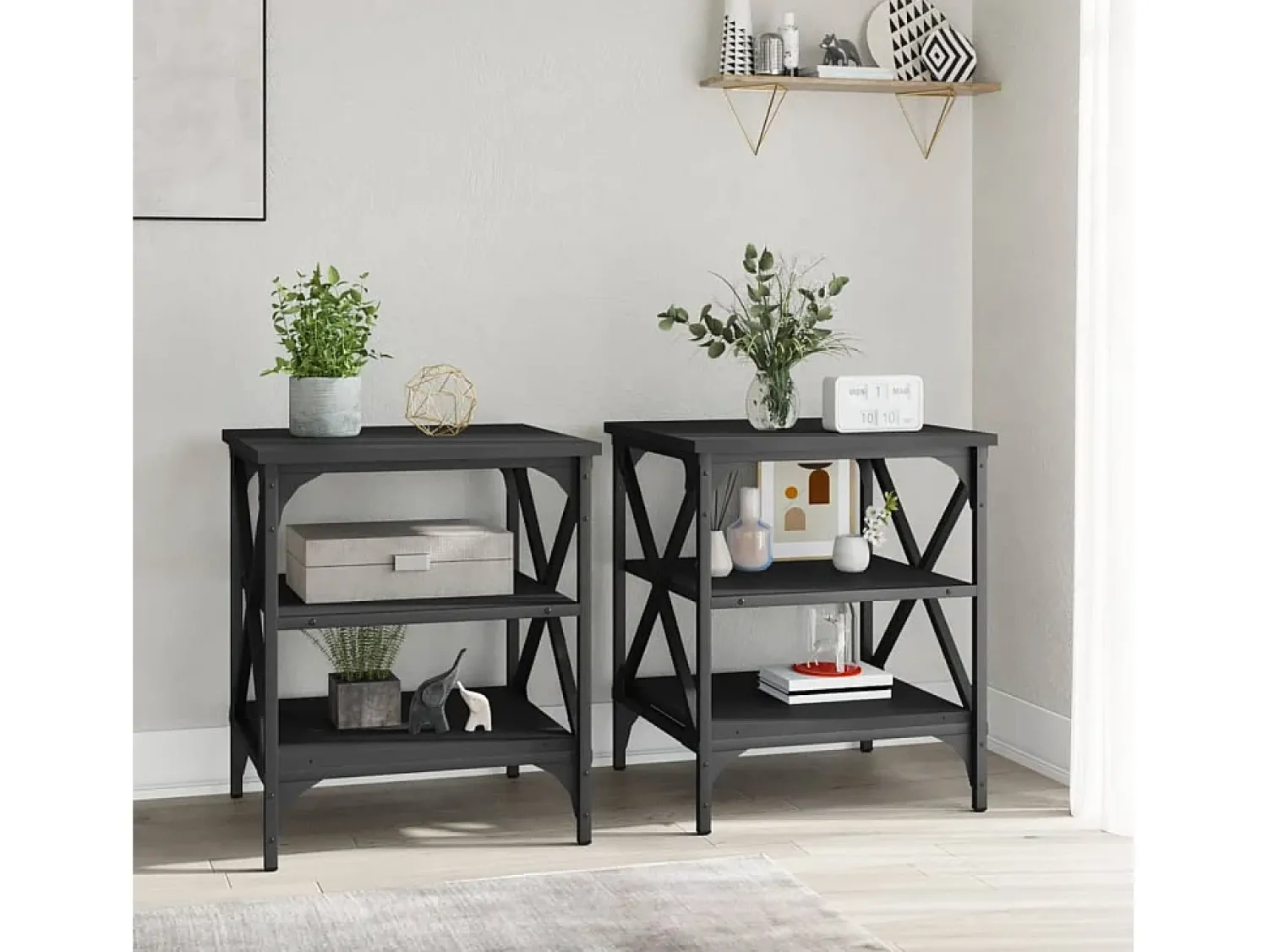 Mesa De Centro| Mesas de apoio 2 pcs 40x42x50 cm derivados de madeira PT739738 Preto