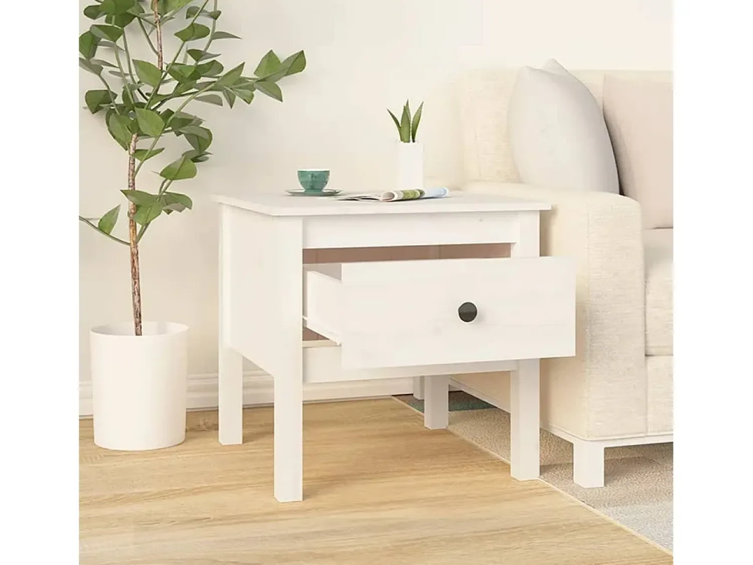 Mesa De Centro* Mesas de apoio 2 pcs 50x50x49 cm madeira de pinho maciça PT775900 Branco