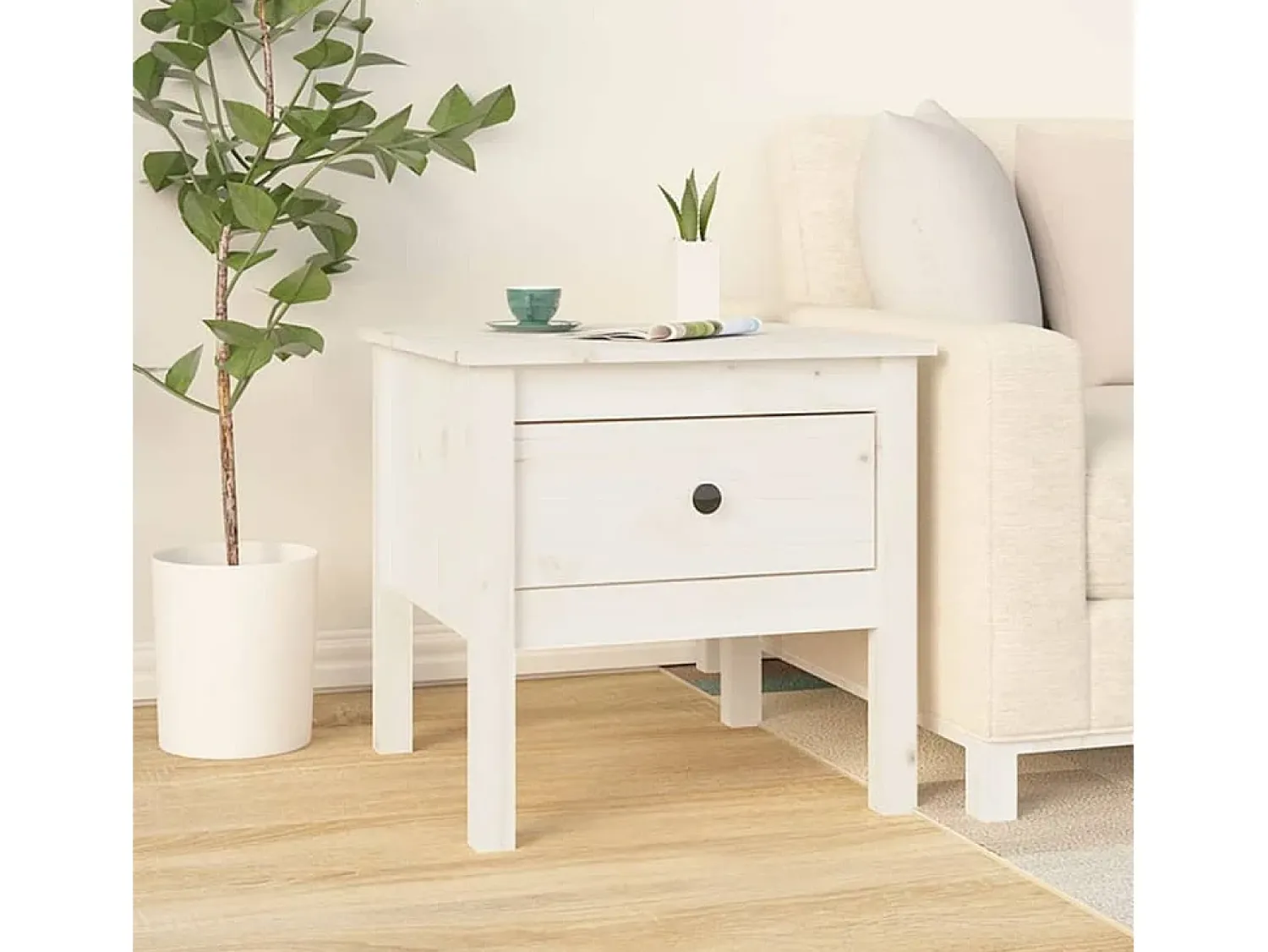 Mesa De Centro* Mesas de apoio 2 pcs 50x50x49 cm madeira de pinho maciça PT775900 Branco