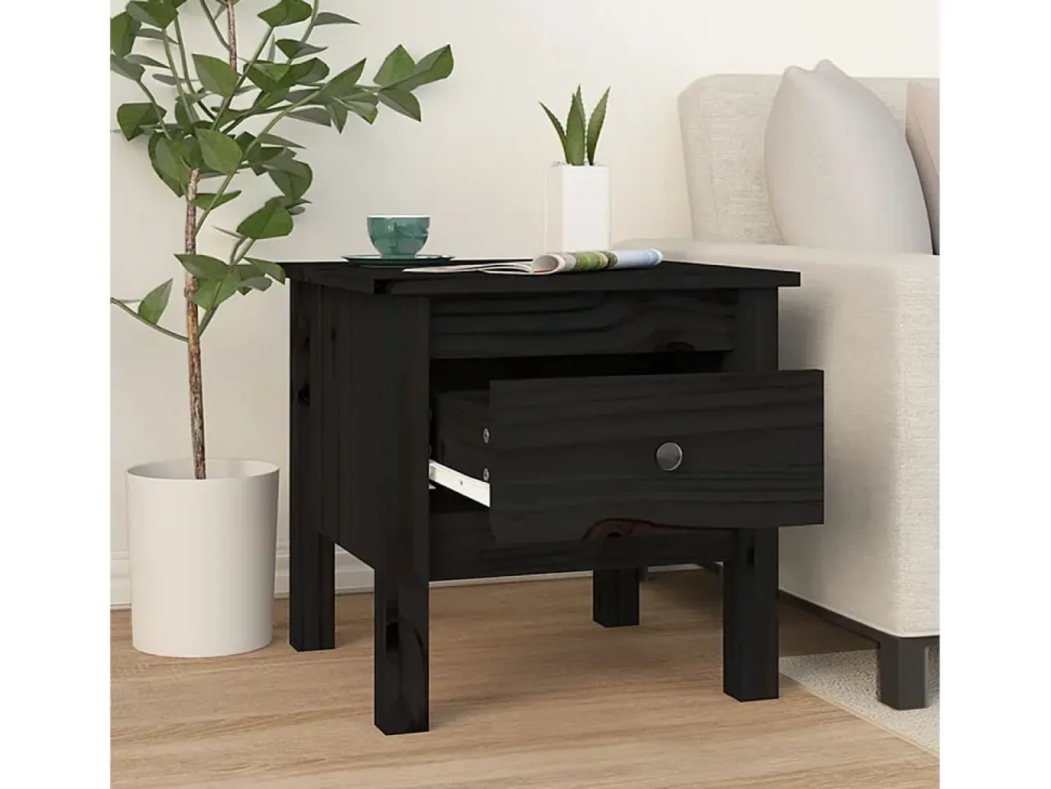 Mesa De Centro* Mesas de apoio 2 pcs 40x40x39 cm madeira de pinho maciça PT734554 Preto