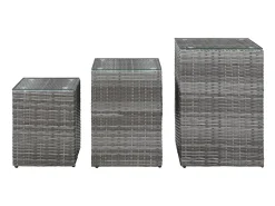 Mesas de apoio com tampo de vidro 3 pcs vime PE PT790374^ Mesa De Centro