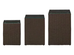 Mesa De Centro| Mesas de apoio com tampo de vidro 3 pcs vime PE PT589964 Castanho