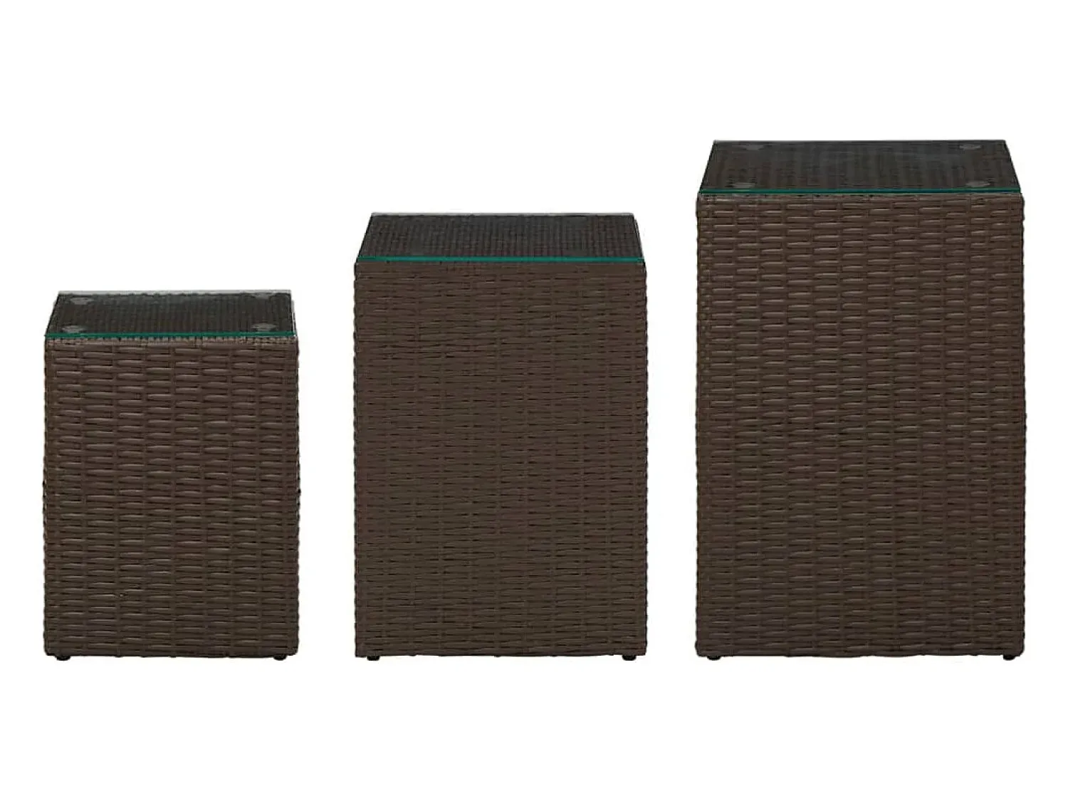Mesa De Centro| Mesas de apoio com tampo de vidro 3 pcs vime PE PT589964 Castanho