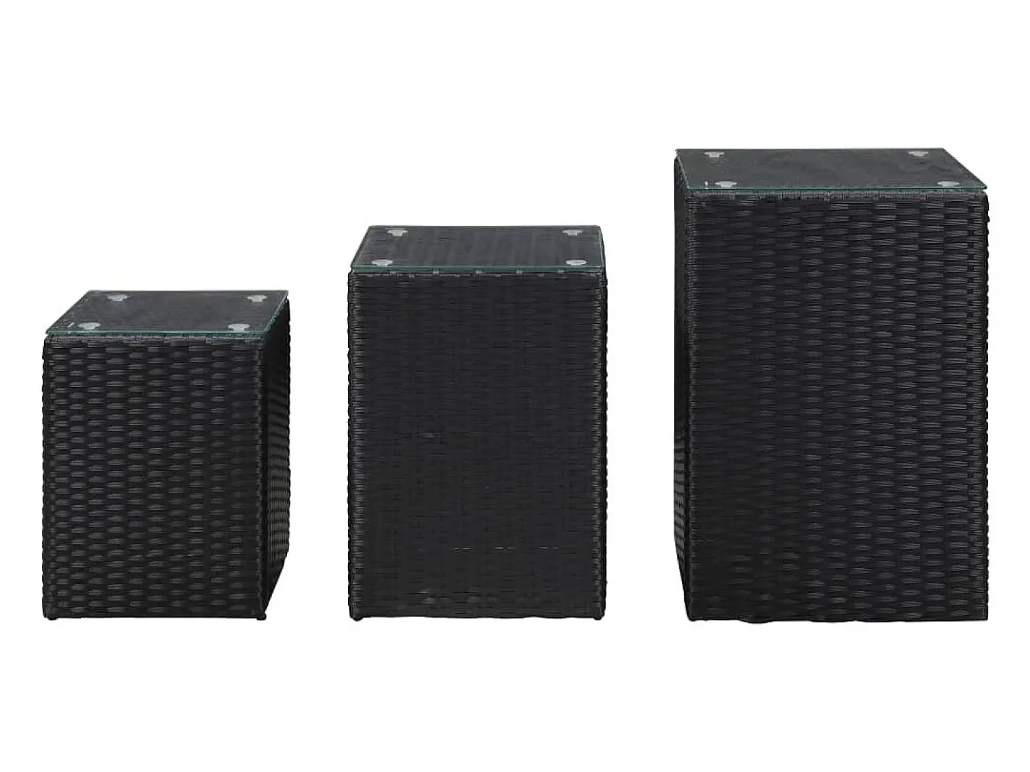 Mesas de apoio com tampo de vidro 3 pcs vime PE PT336357^ Mesa De Centro