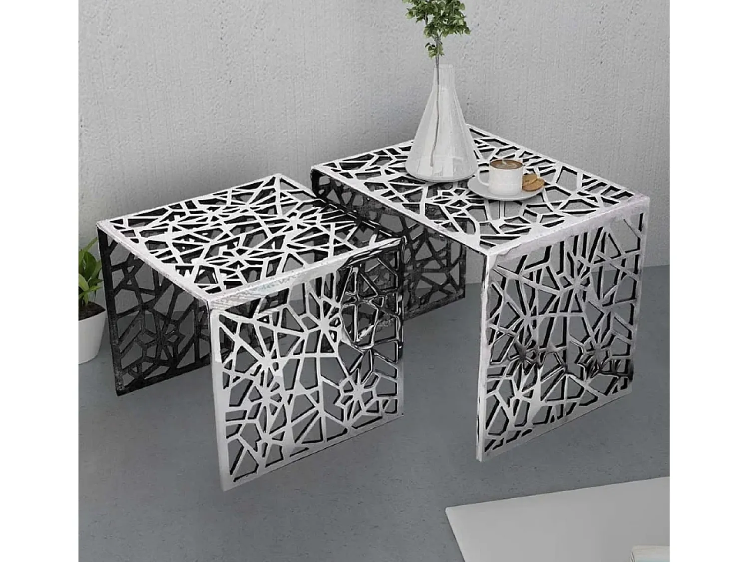 Mesa De Centro* Mesas de apoio quadradas, 2 pçs, alumínio PT841883 Prateado