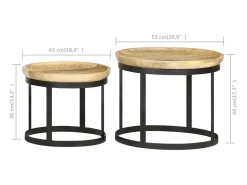 Mesa De Apoio*vidaxl Mesas de apoio redondas 2 pcs madeira mangueira maciça e aço Natural claro