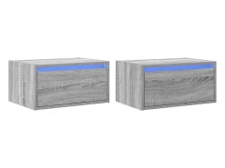 Móvel De Tv*vidaxl Mesas de cabeceira de parede com luzes LED 2pcs sonoma Cinzento
