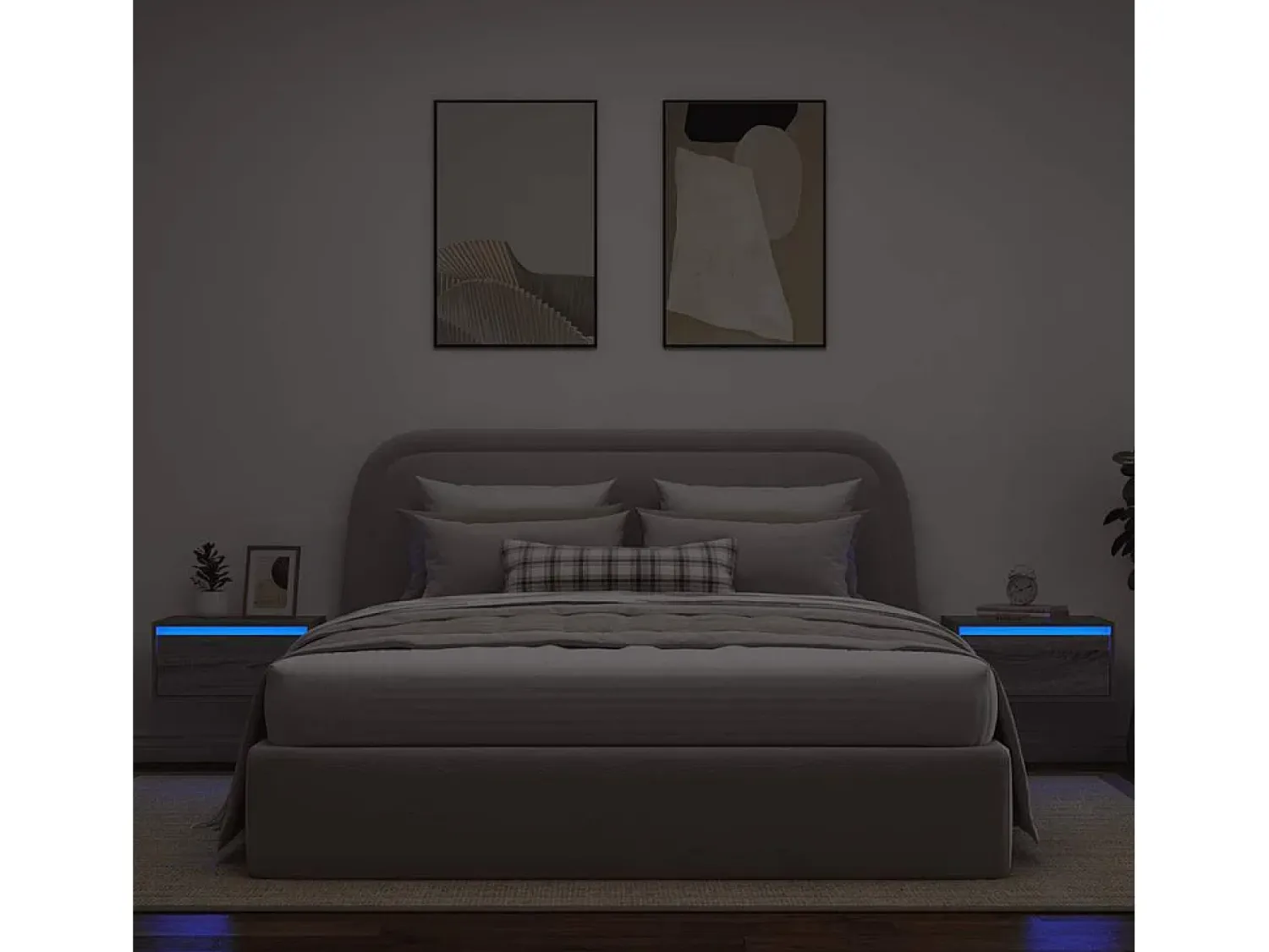 Móvel De Tv*vidaxl Mesas de cabeceira de parede com luzes LED 2pcs sonoma Cinzento