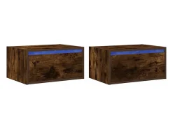 Hot vidaxl Mesas de cabeceira de parede com luzes LED 2pcs carvalho fumado Castanho