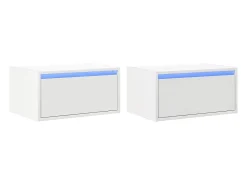 Móvel De Tv*vidaxl Mesas de cabeceira de parede com luzes LED 2 pcs Branco