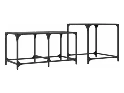 Clearance vidaxl Mesas de Café Nesting 2 peças com tampo de vidro em aço Preto