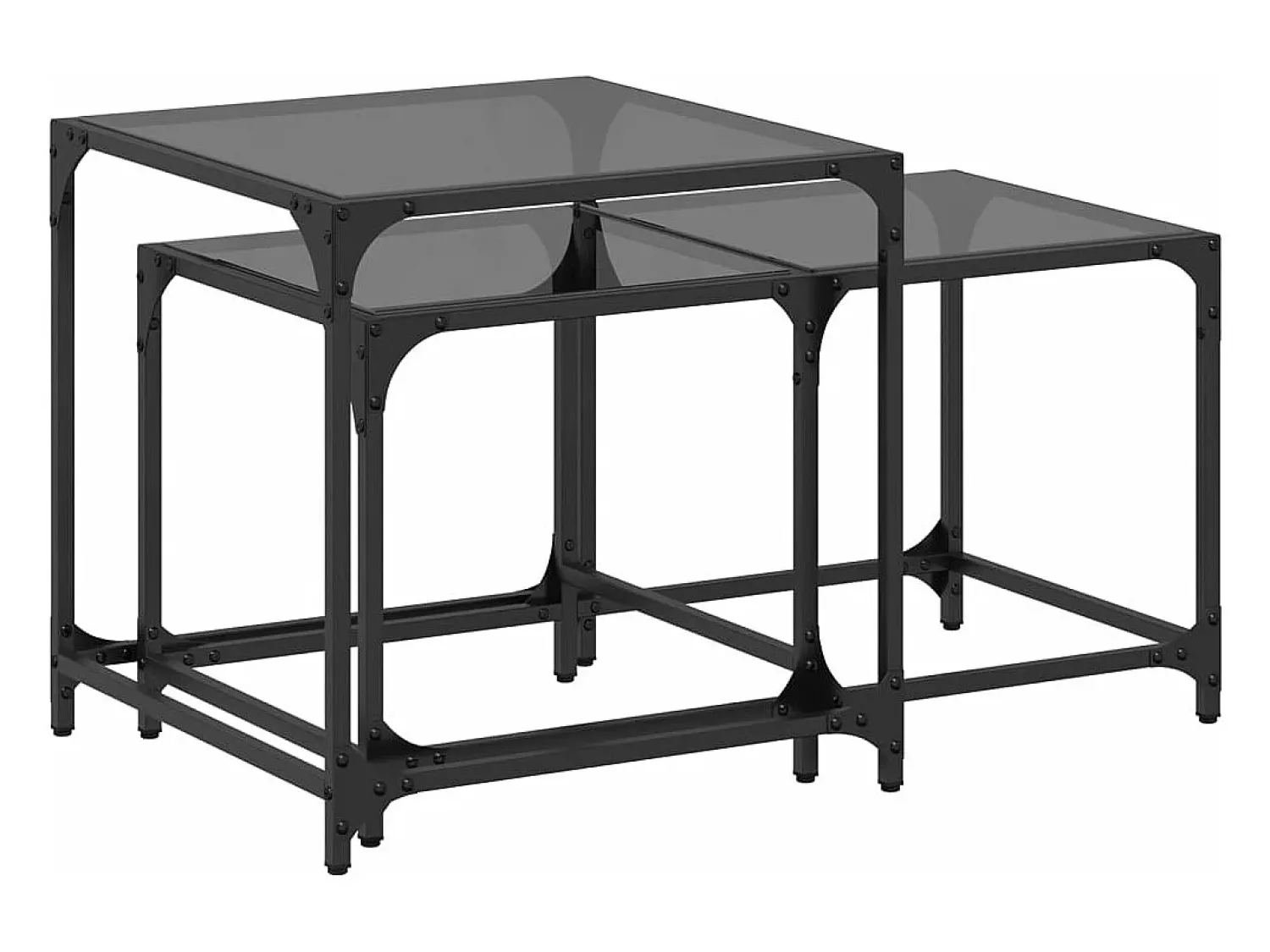Clearance vidaxl Mesas de Café Nesting 2 peças com tampo de vidro em aço Preto