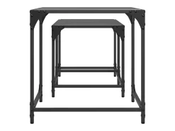 Mesa De Centro| Mesas de Café Nesting 2 peças com tampo de vidro em aço Preto