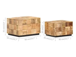 Best vidaxl Mesas de centro 2 pcs c/ design blocos madeira mangueira áspera Castanho