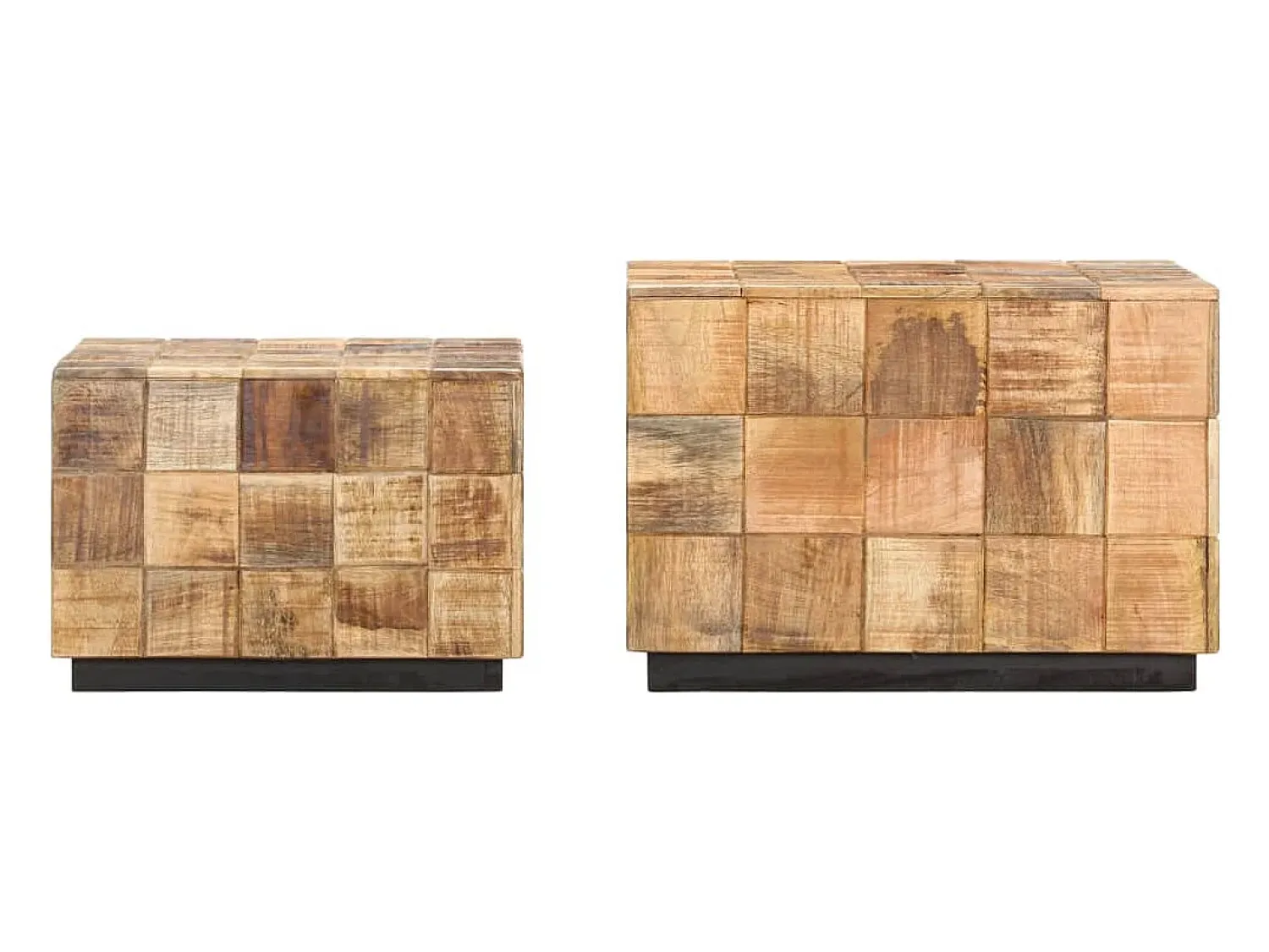 New Mesas de centro 2 pcs c/ design blocos madeira mangueira áspera Castanho
