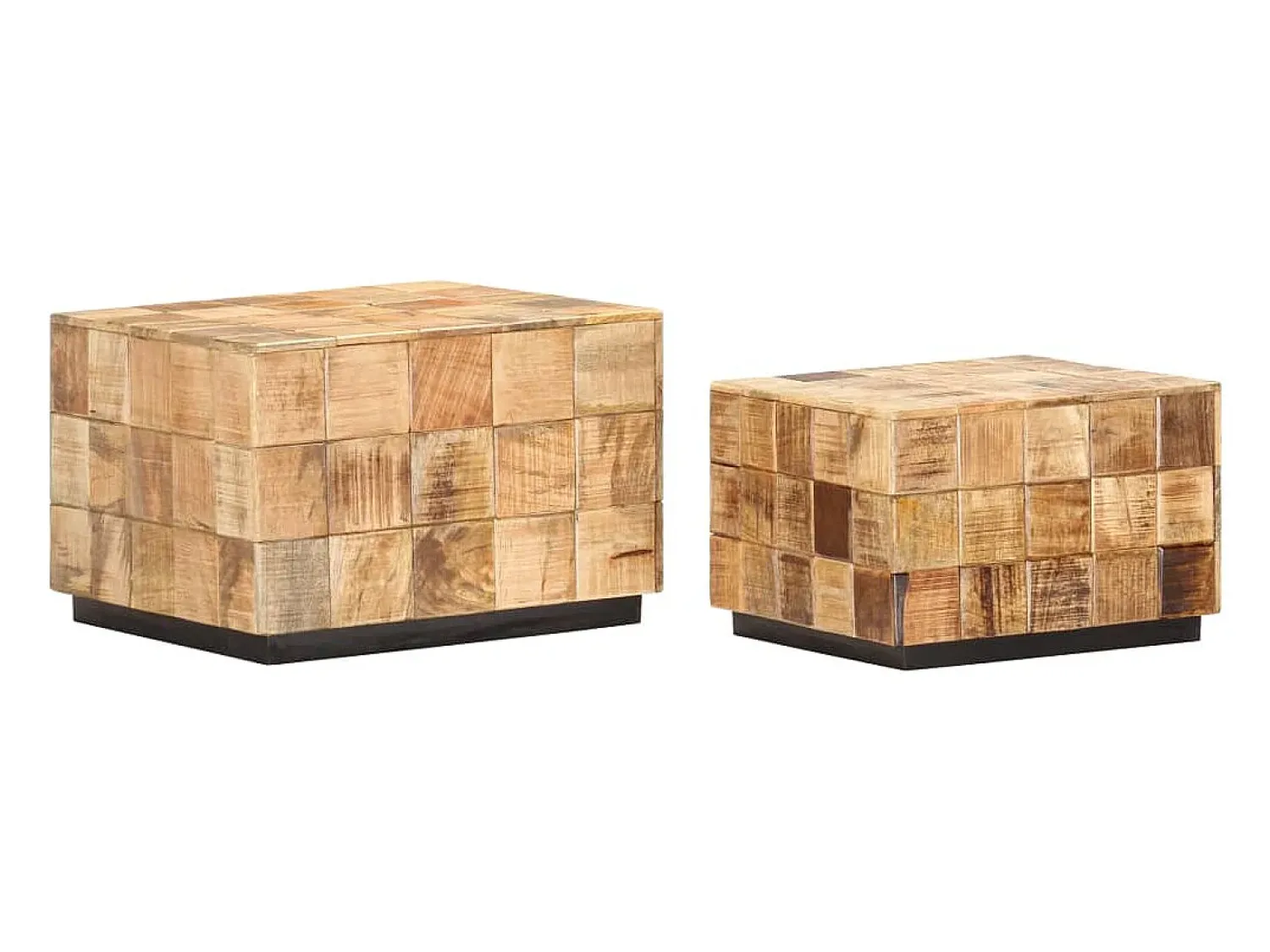 New Mesas de centro 2 pcs c/ design blocos madeira mangueira áspera Castanho