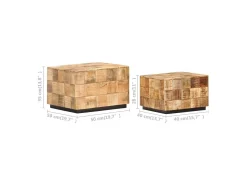 New Mesas de centro 2 pcs c/ design blocos madeira mangueira áspera Castanho