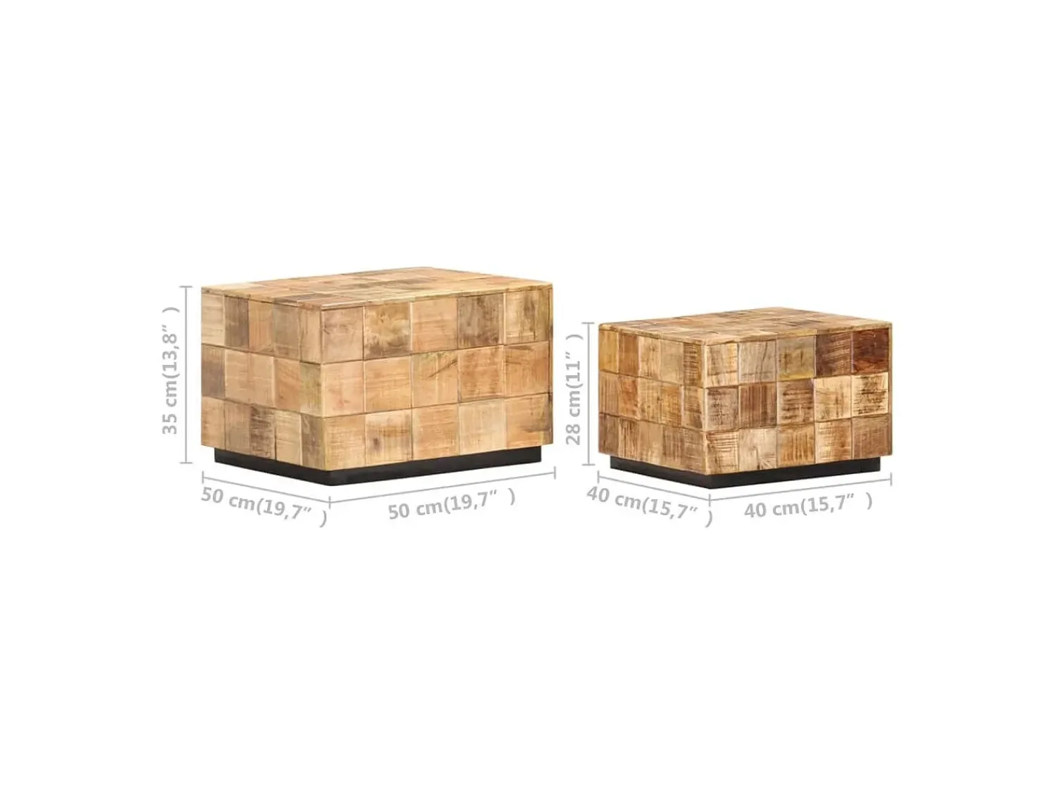 New Mesas de centro 2 pcs c/ design blocos madeira mangueira áspera Castanho