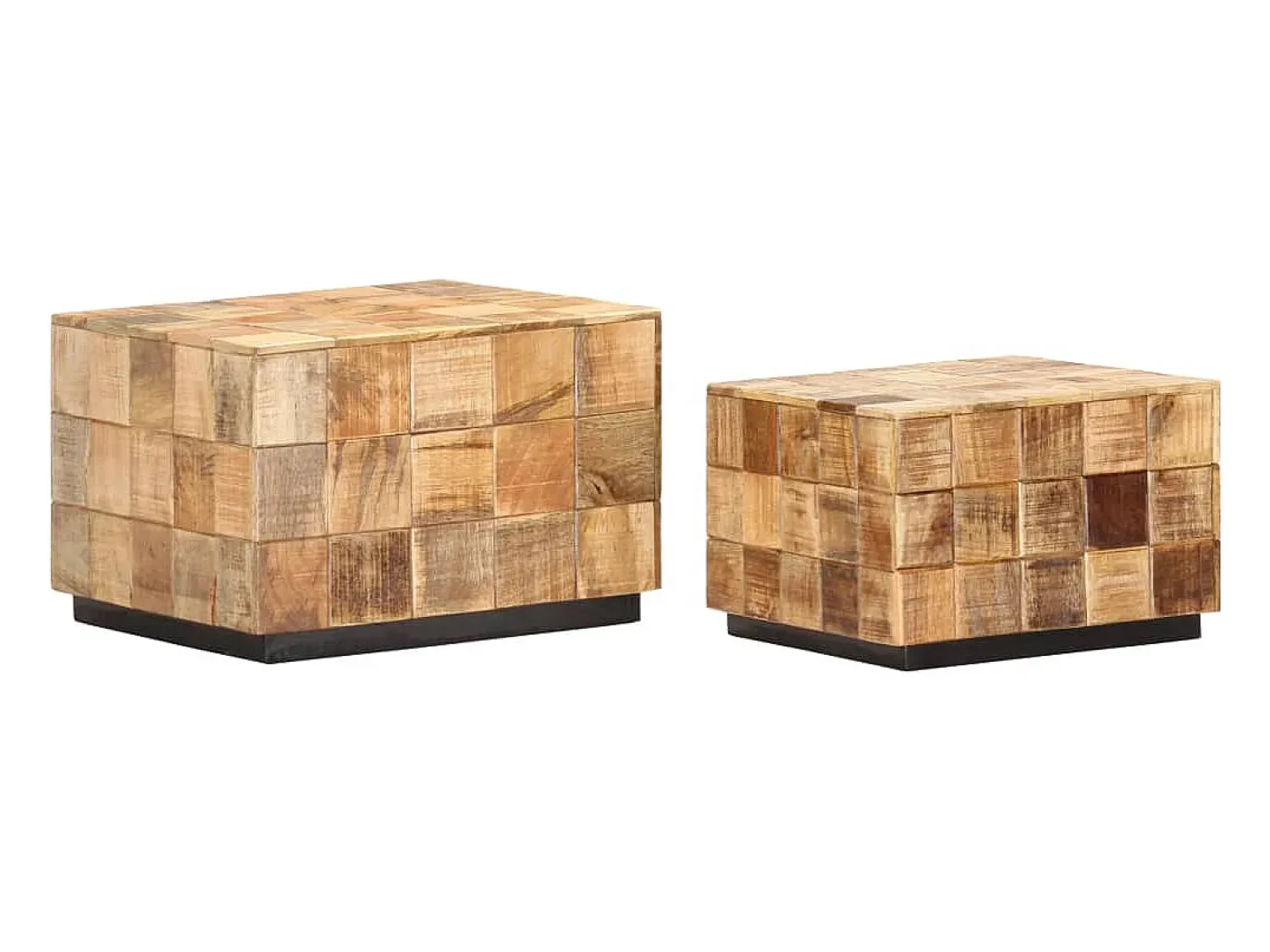 New Mesas de centro 2 pcs c/ design blocos madeira mangueira áspera Castanho