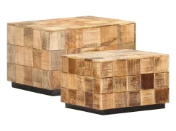 New Mesas de centro 2 pcs c/ design blocos madeira mangueira áspera Castanho