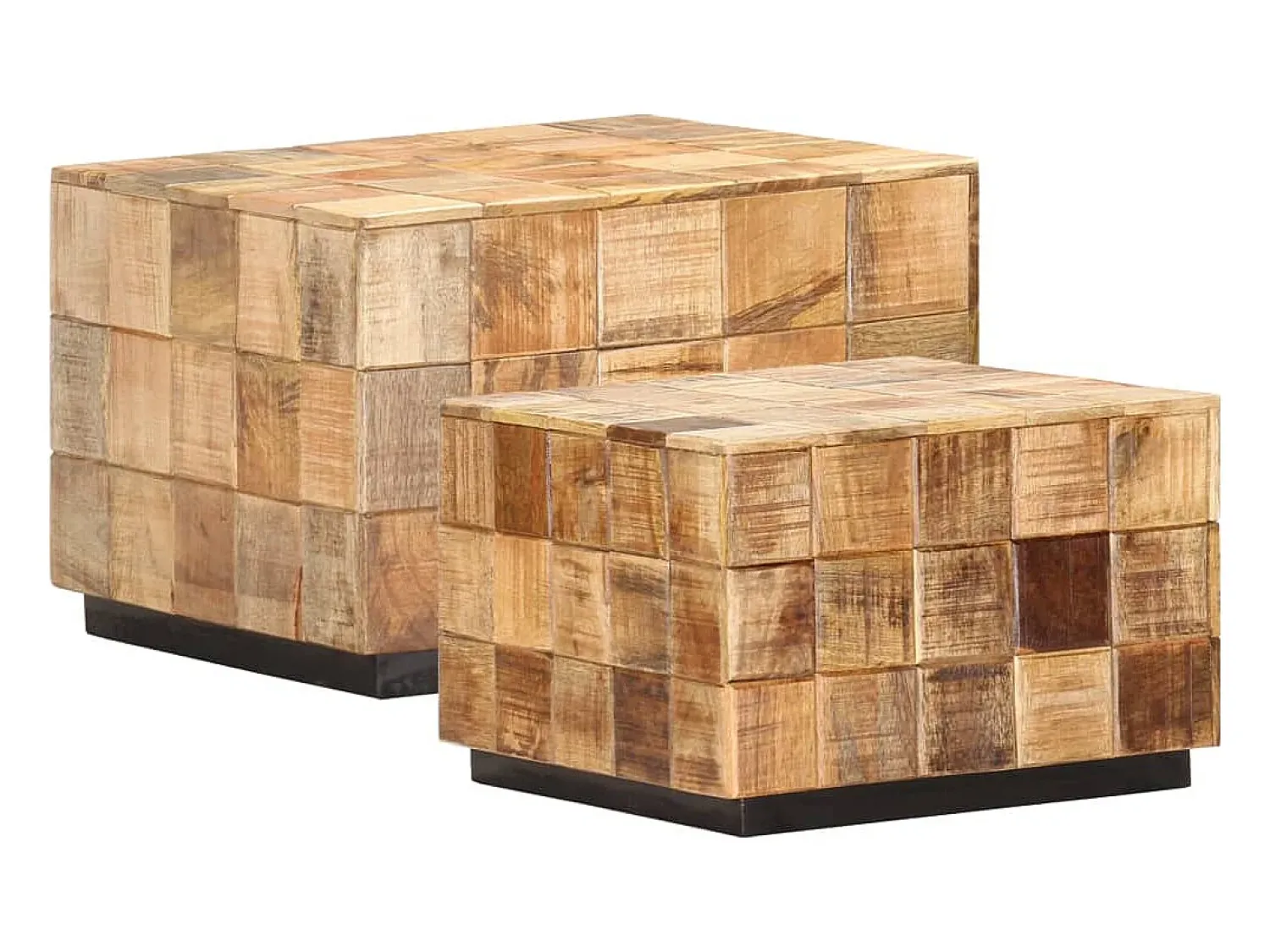 New Mesas de centro 2 pcs c/ design blocos madeira mangueira áspera Castanho