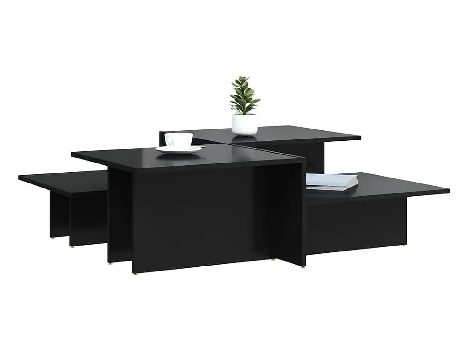 Mesa De Centro| Mesas de centro 2 pcs derivados de madeira brilhante PT788242 Preto