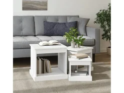 Mesa De Centro| Mesas de centro 3 pcs derivados de madeira Branco