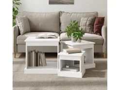 Mesa De Centro| Mesas de centro 3 pcs derivados de madeira Branco