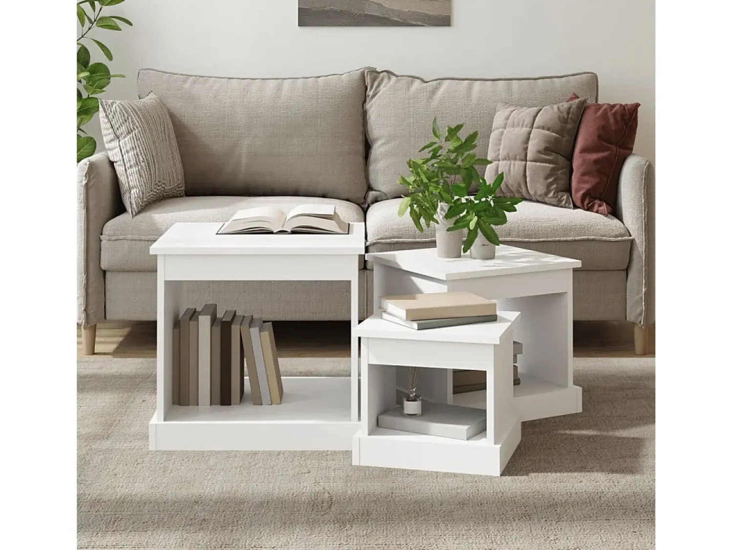 Mesa De Centro| Mesas de centro 3 pcs derivados de madeira Branco