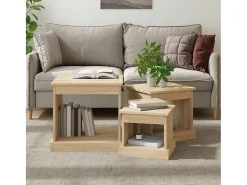 Mesa De Centro| Mesas de centro 3 pcs derivados de madeira carvalho sonoma Castanho