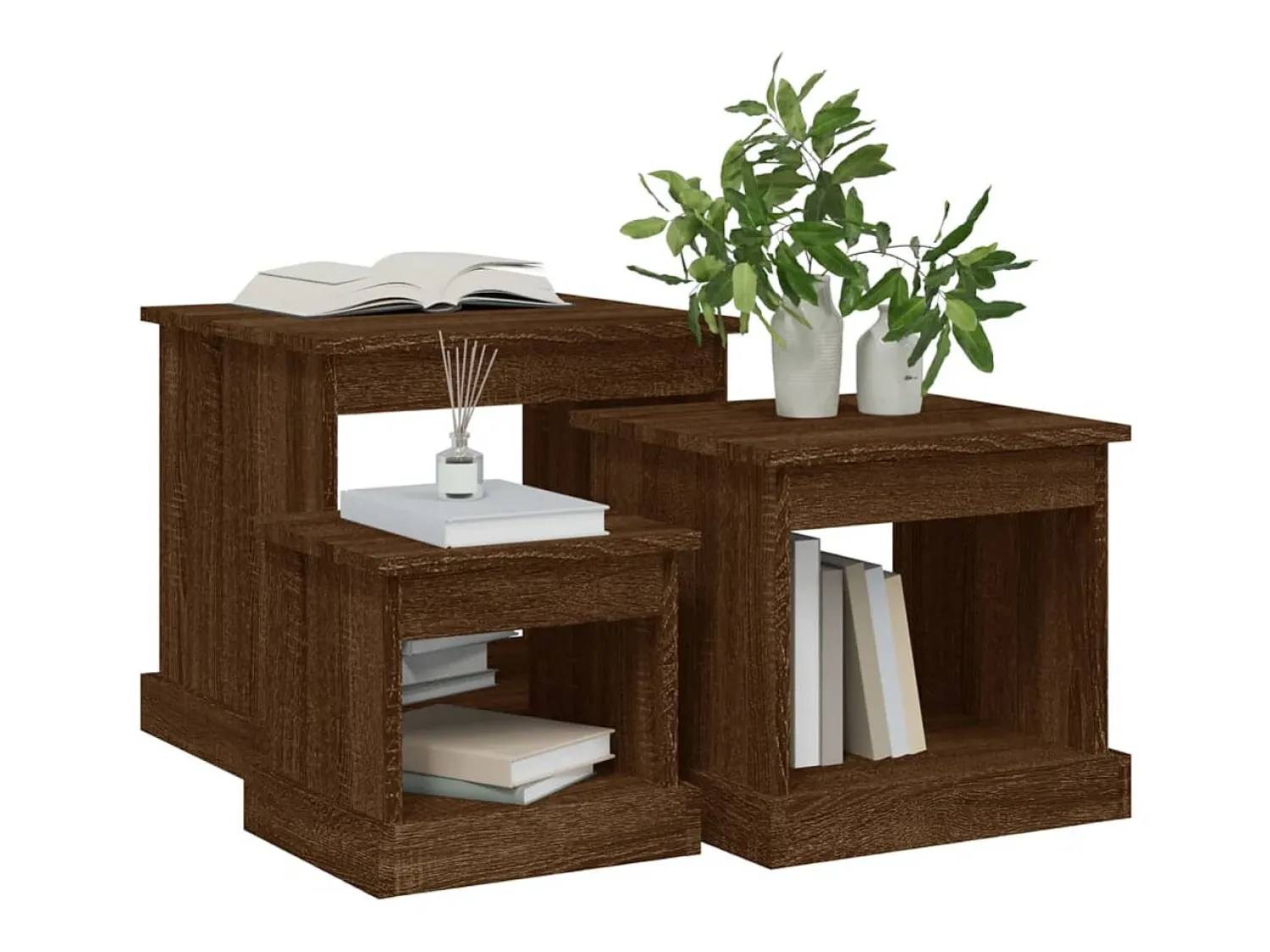 Clearance vidaxl Mesas de centro 3 pcs derivados de madeira carvalho castanho Natural claro