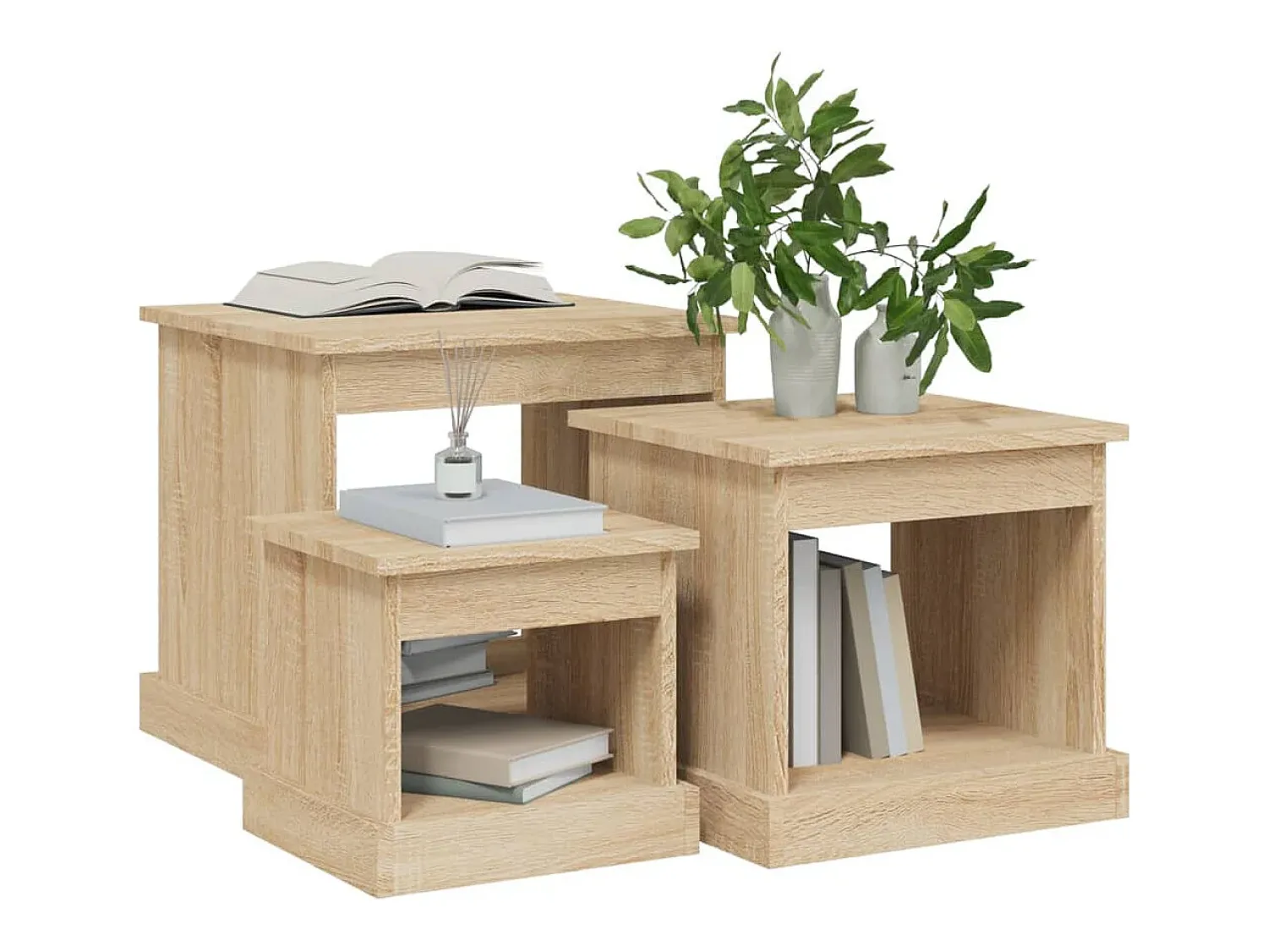 Mesa De Centro|vidaxl Mesas de centro 3 pcs derivados de madeira carvalho sonoma Castanho