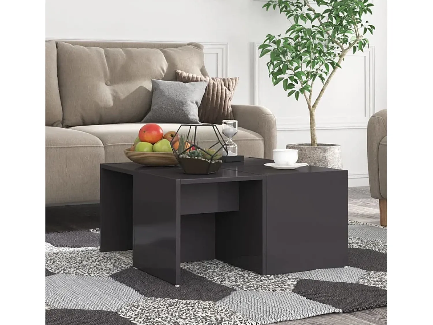 Mesa De Centro| Mesas de centro 4 pcs derivados de madeira cinza brilhante Cinzento