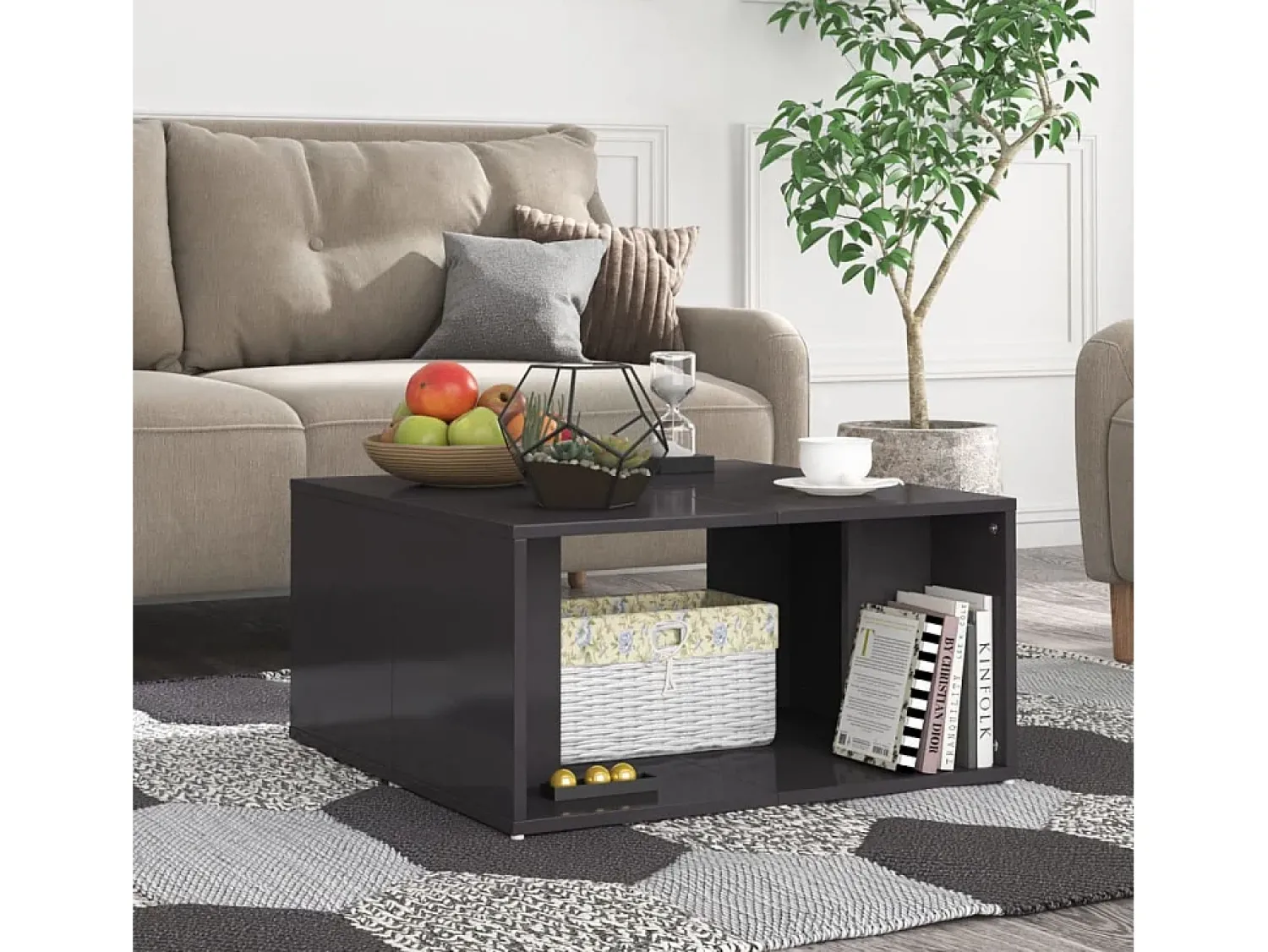 Mesa De Centro| Mesas de centro 4 pcs derivados de madeira cinza brilhante Cinzento