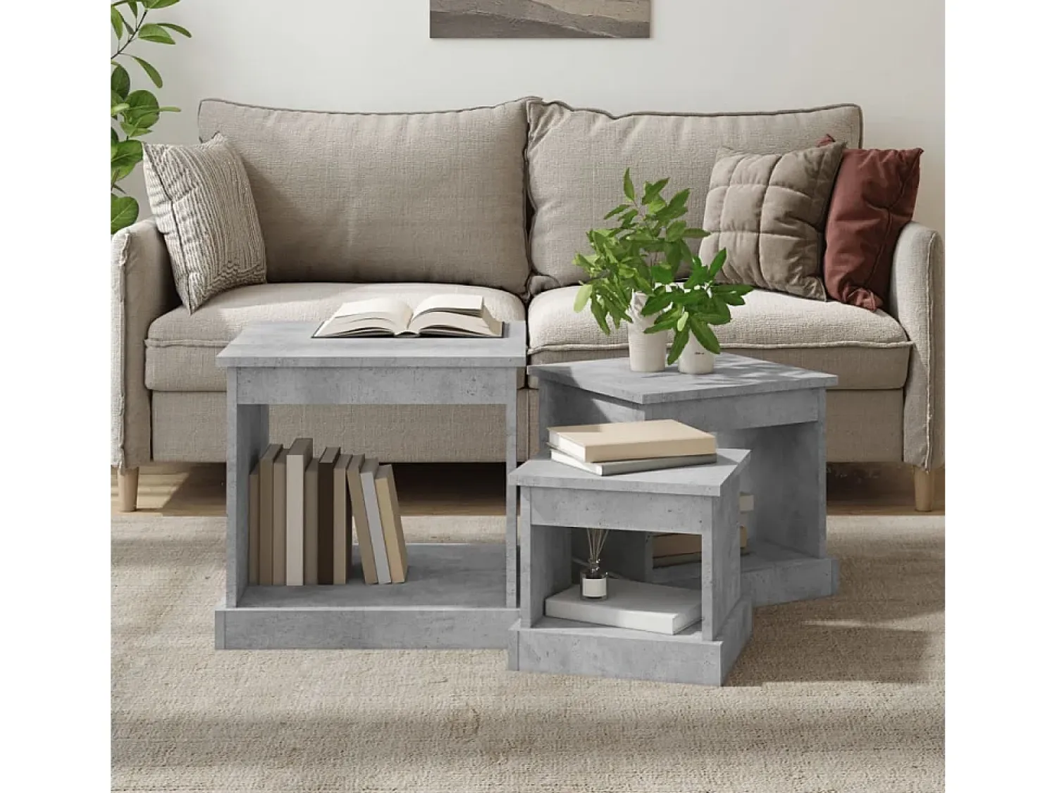 Mesa De Centro* Mesas de centro 3 pcs derivados de madeira -cimento Cinzento