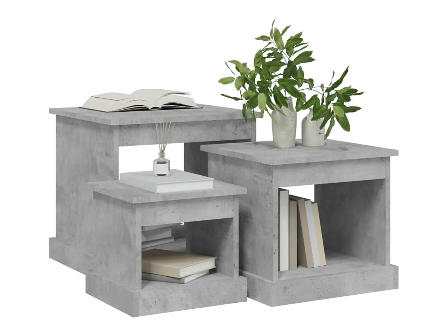 Mesa De Centro* Mesas de centro 3 pcs derivados de madeira -cimento Cinzento