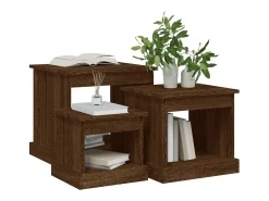 Mesa De Centro| Mesas de centro 3 pcs derivados de madeira carvalho Castanho
