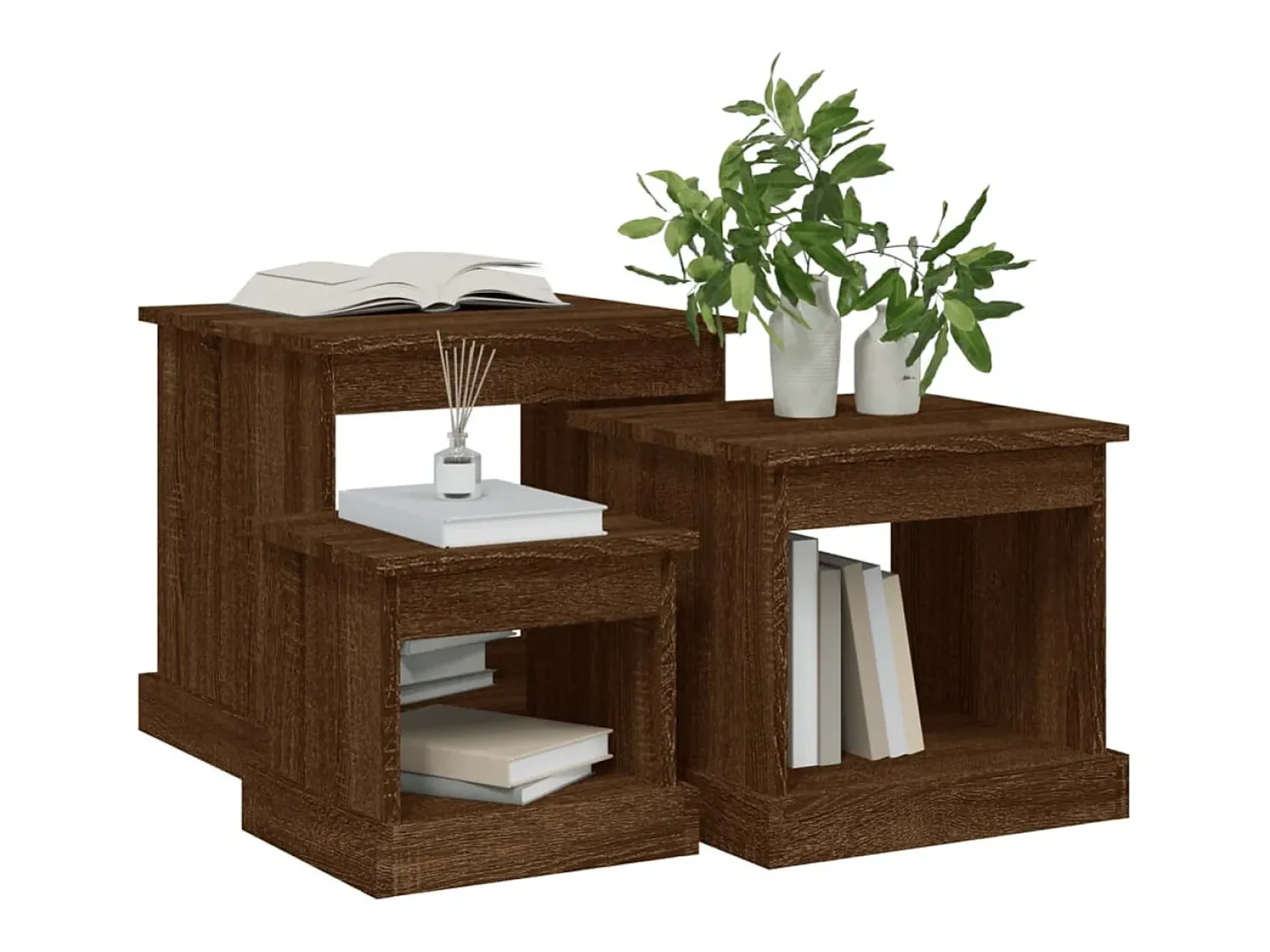 Mesa De Centro| Mesas de centro 3 pcs derivados de madeira carvalho Castanho