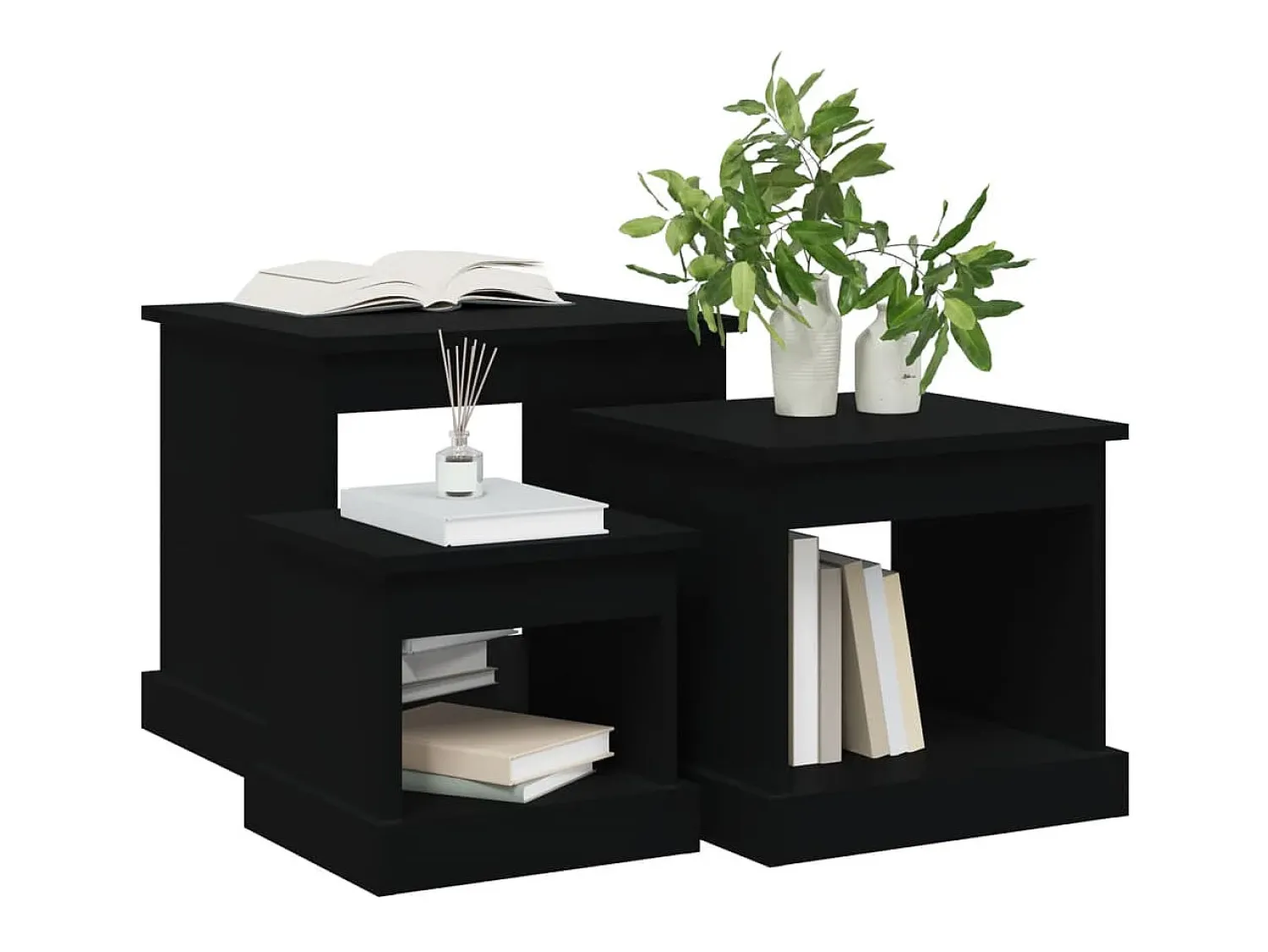 Mesa De Centro* Mesas de centro 3 pcs derivados de madeira Preto