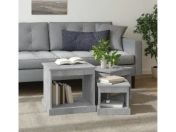 Mesa De Centro| Mesas de centro 3 pcs derivados de madeira -cimento PT116627 Cinzento