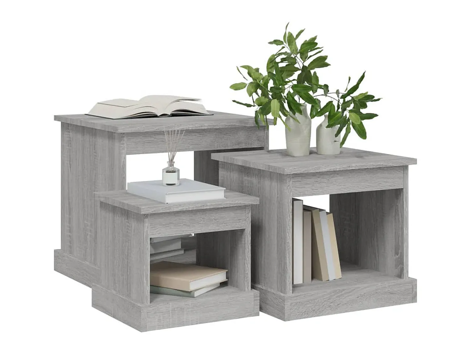 Mesa De Centro* Mesas de centro 3 pcs derivados de madeira sonoma PT333755 Cinzento