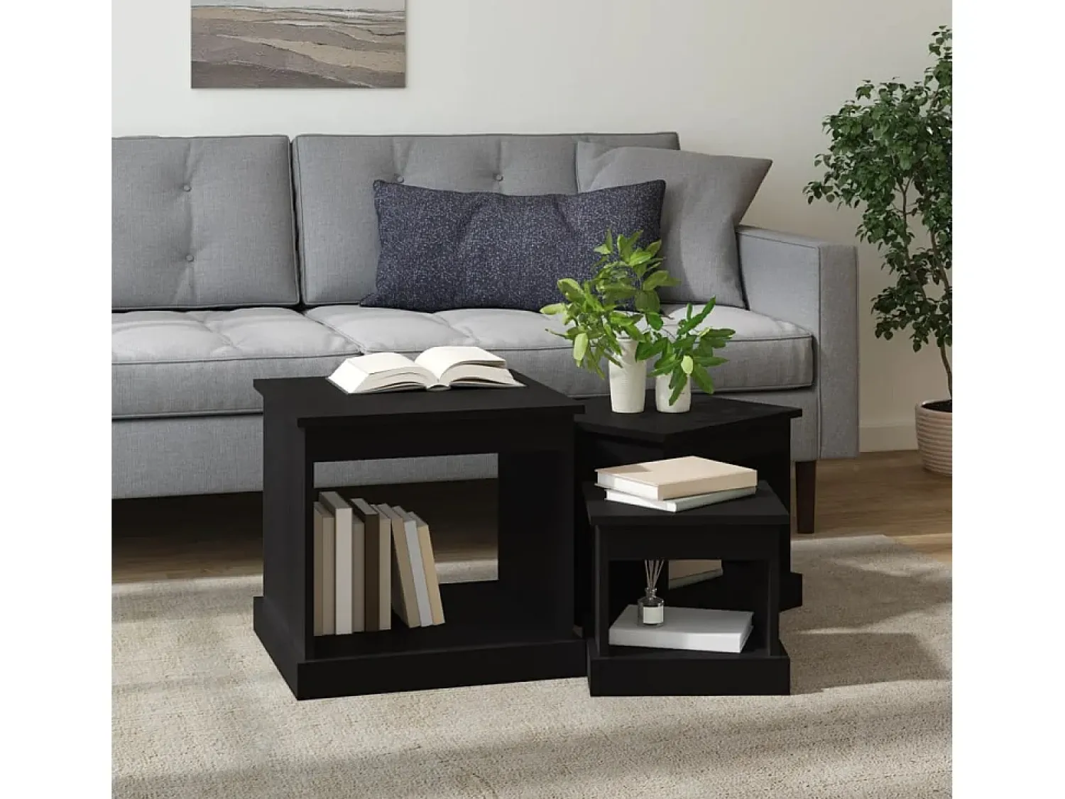 Mesa De Centro| Mesas de centro 3 pcs derivados de madeira PT391818 Preto