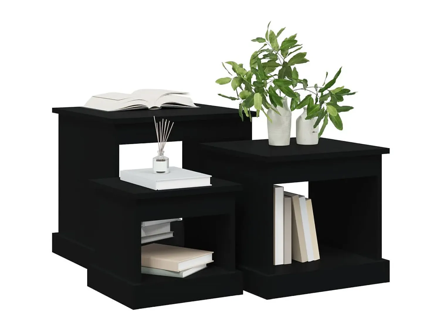 Mesa De Centro| Mesas de centro 3 pcs derivados de madeira PT391818 Preto
