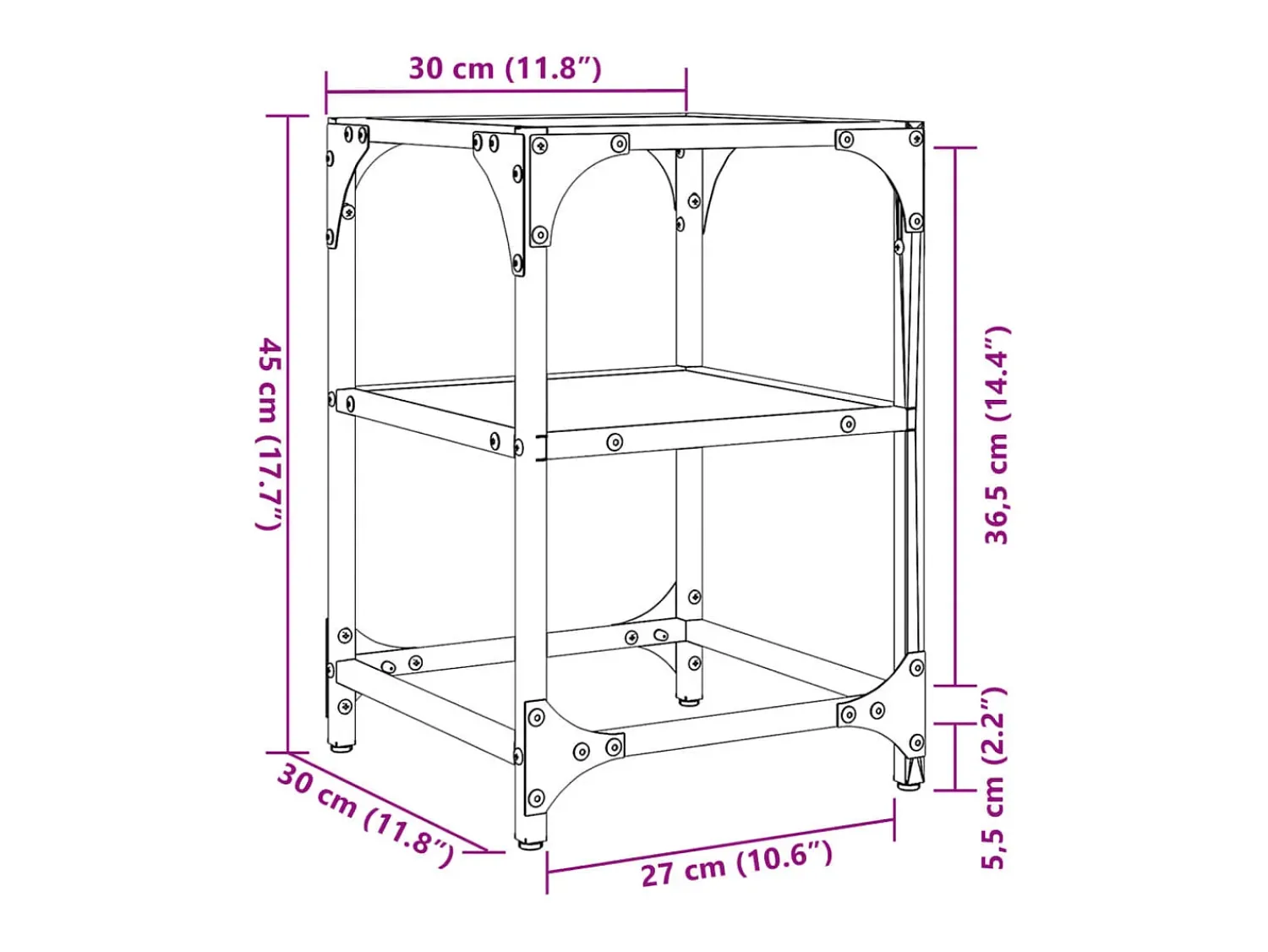 Outlet vidaxl Mesas de centro c/ tampo em vidro 2 pcs 30x30x45 cm aço Preto
