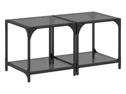 Mesas de centro c/ topo em vidro 2 pcs 40x40x40 cm aço PT432911^ Mesa De Centro